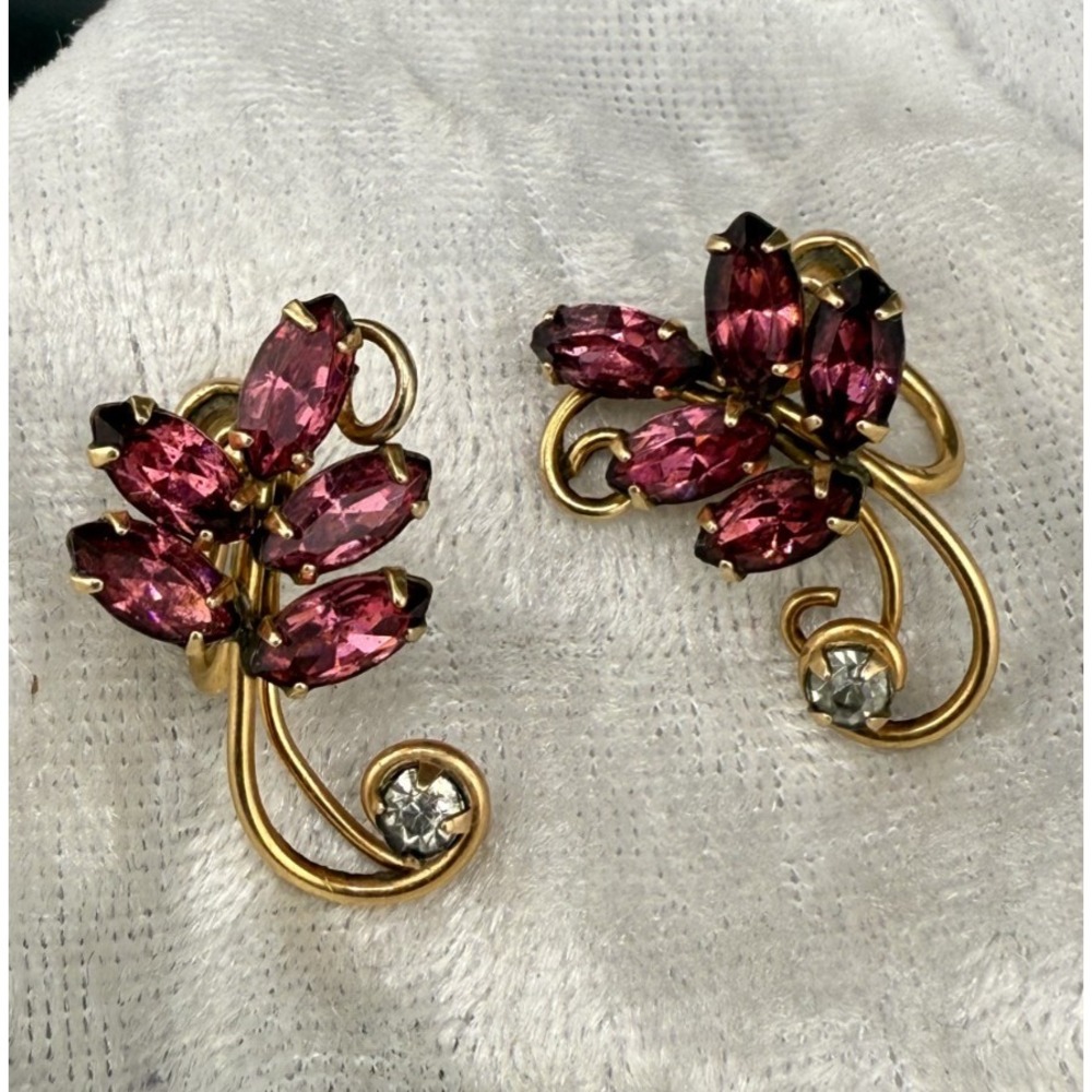 Vintage Harper Screw Back Earrings Rhinestone‎ 12k Gold Filled Tone